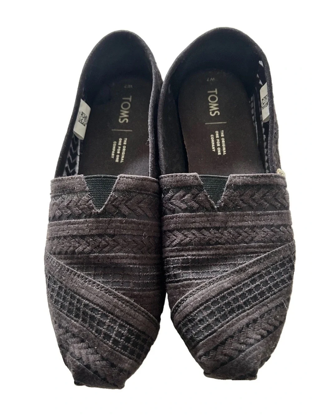 TOMS | Black Lace Alpargata Slip On Shoes Womens Size 7 Gray